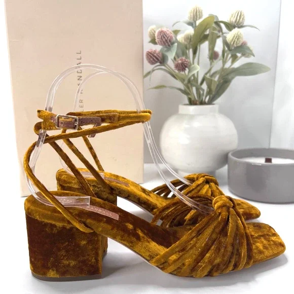 Loeffler Randall Renee-VL Knot Heel Velvet Sandal Ochre Women 6.5B Anthropologie - Picture 4 of 11